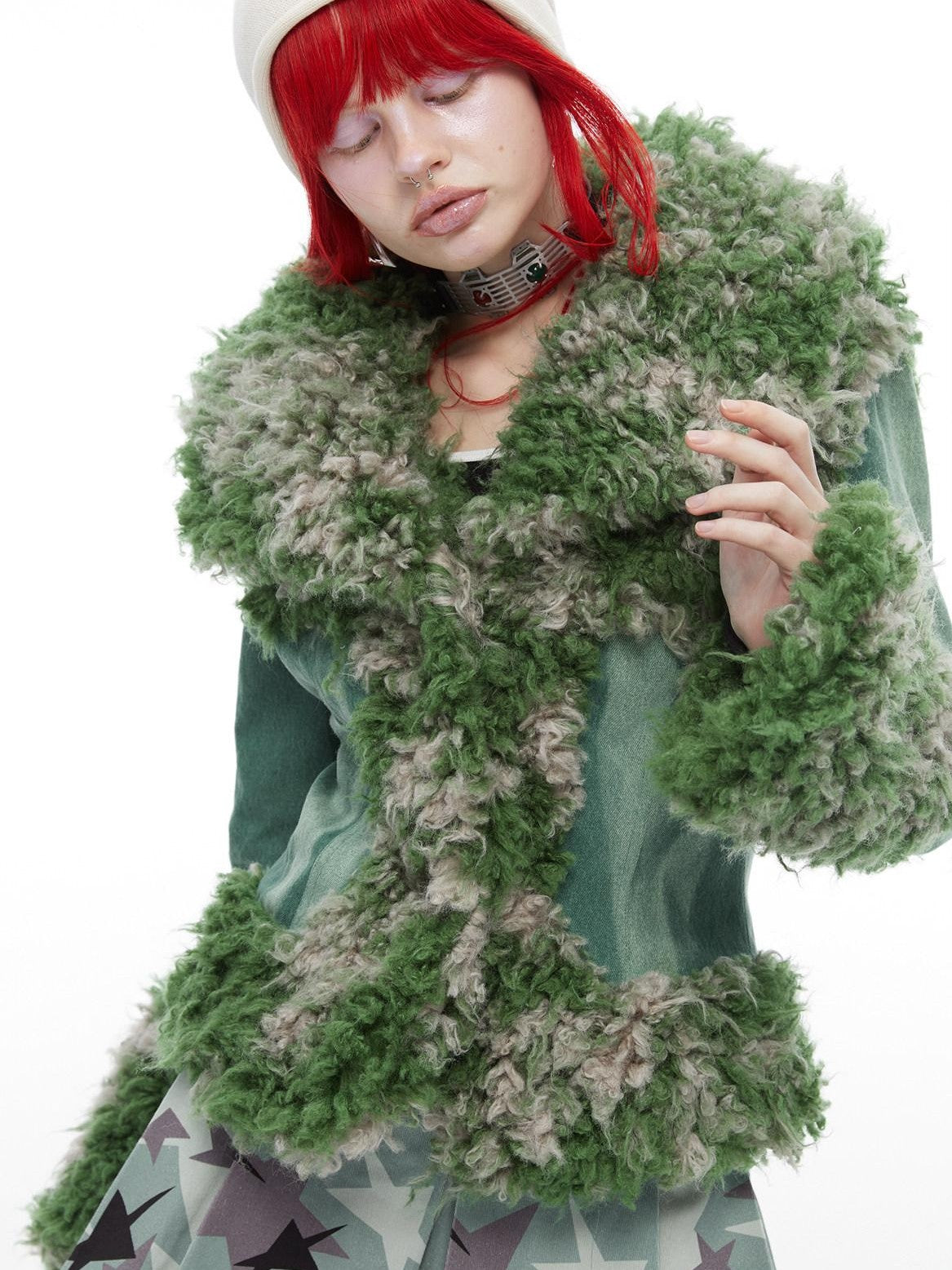 QUORRA S CHORD Mermaid Fur Patchwork Waist Cinched Bell Sleeve Women&