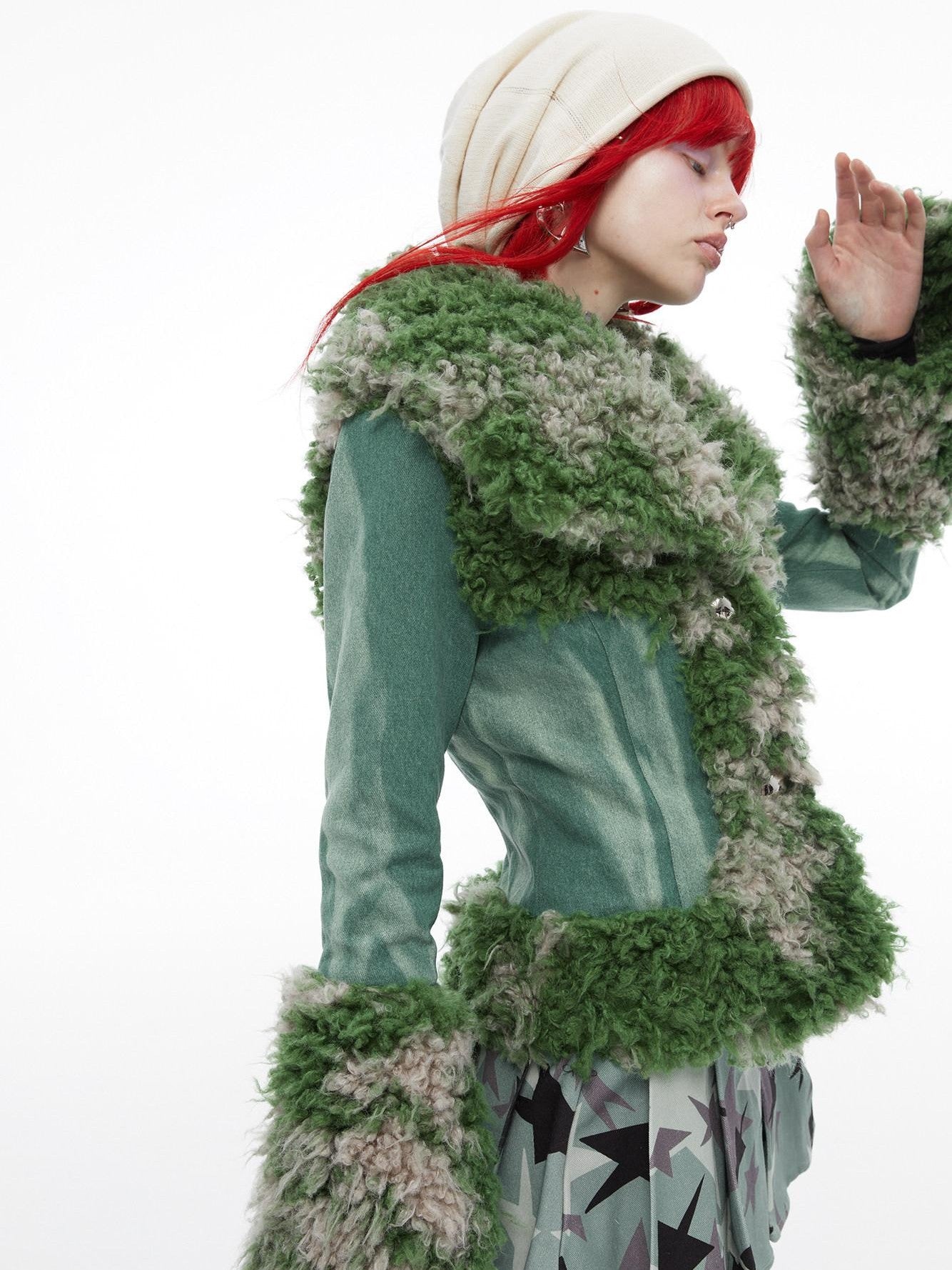 QUORRA S CHORD Mermaid Fur Patchwork Waist Cinched Bell Sleeve Women&