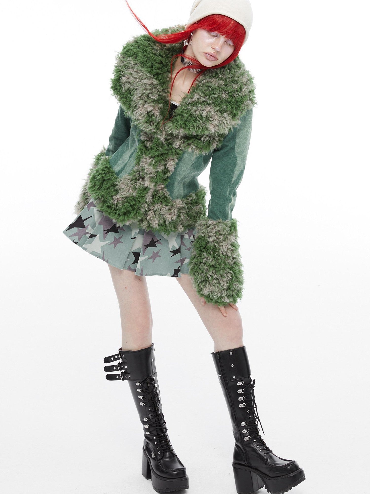 QUORRA S CHORD Mermaid Fur Patchwork Waist Cinched Bell Sleeve Women&