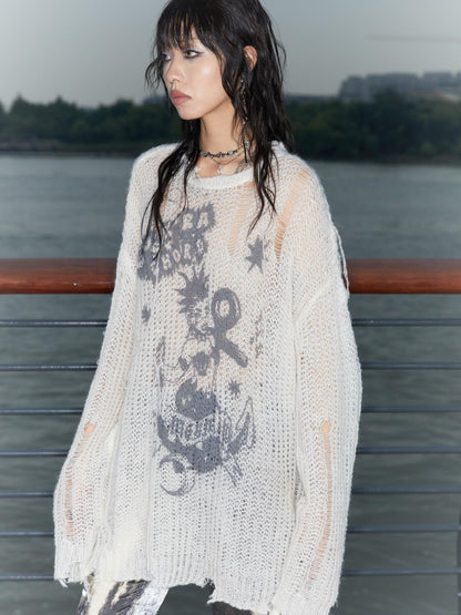 QUORRA S CHORD Mermaid Punk Oversized Distressed Printed Women&