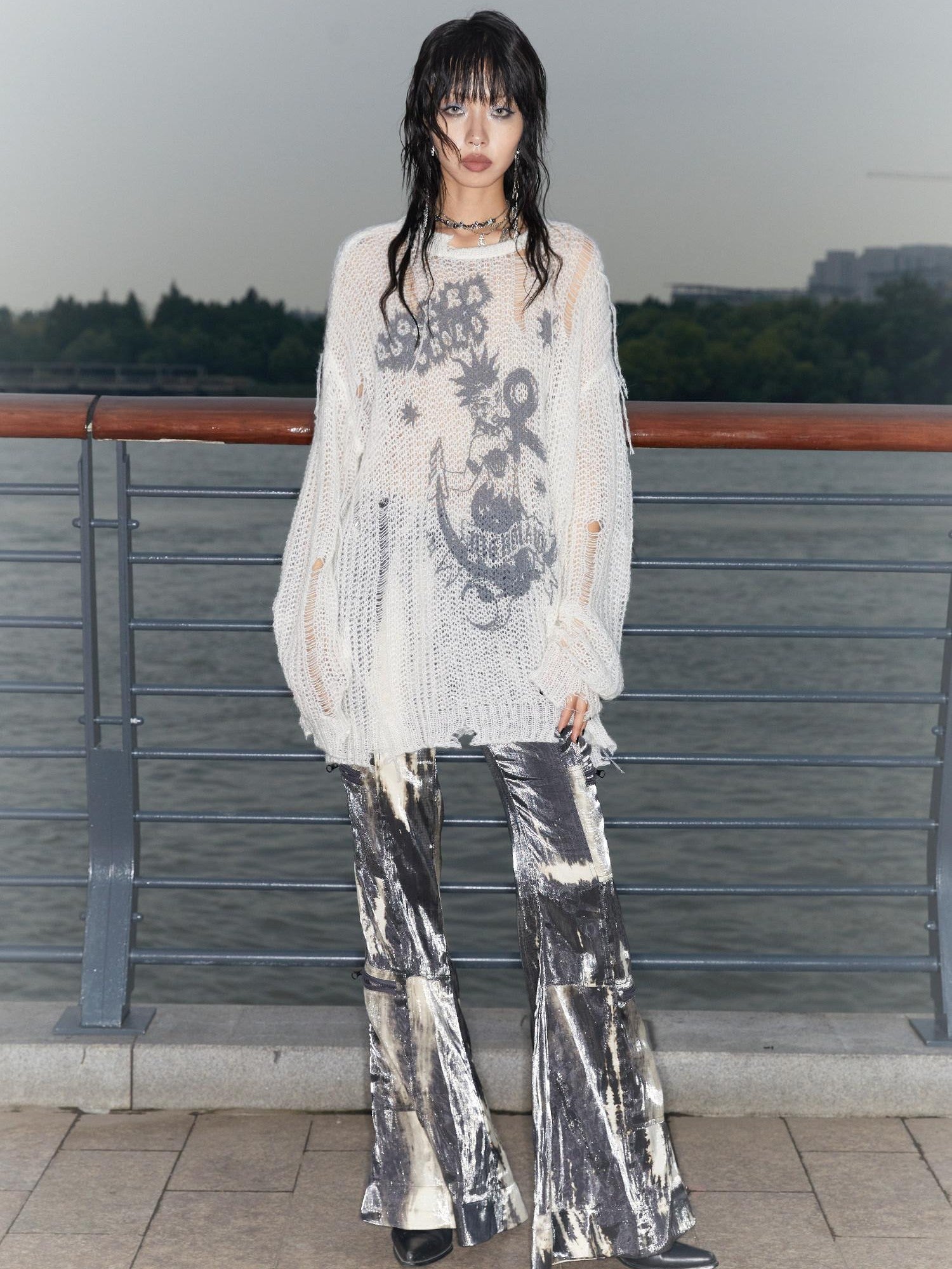 QUORRA S CHORD Mermaid Punk Oversized Distressed Printed Women&