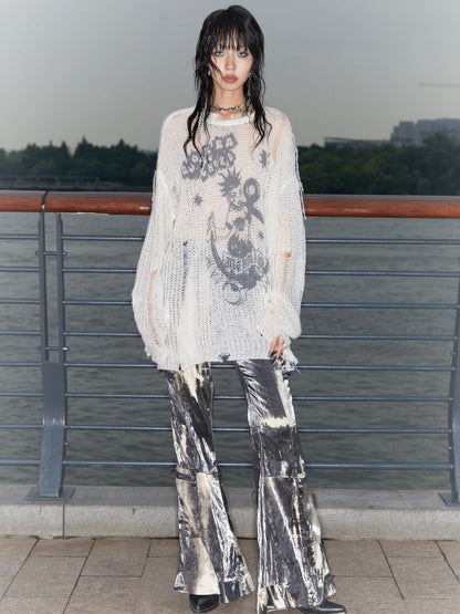 QUORRA S CHORD Mermaid Punk Oversized Distressed Printed Women&