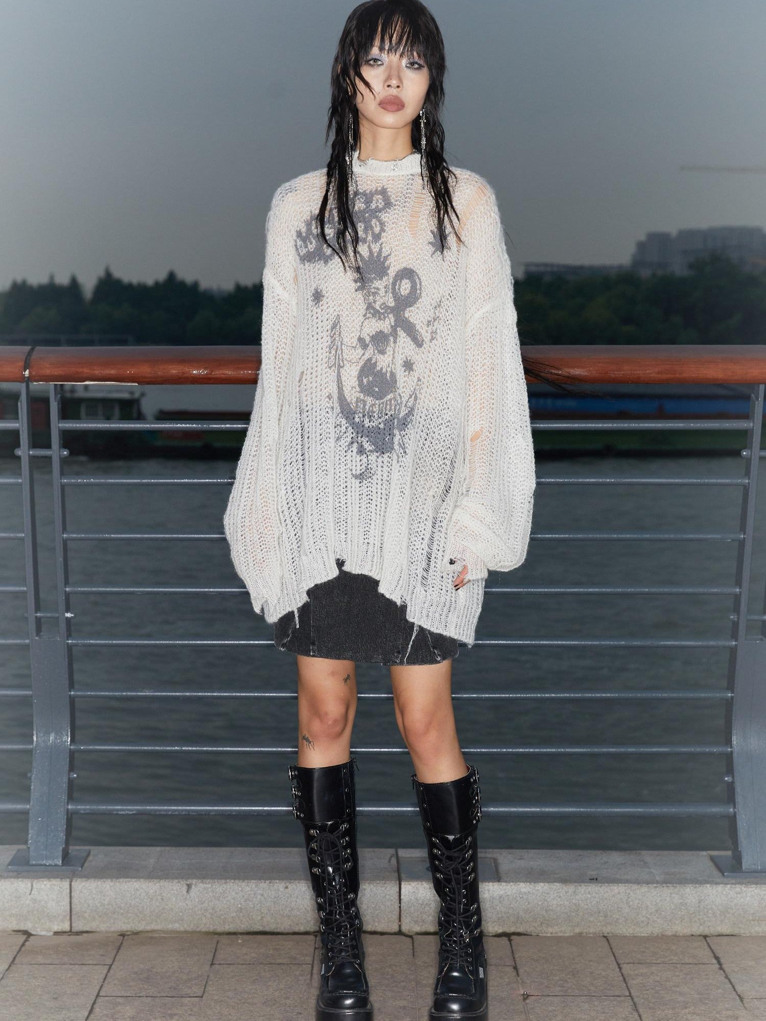 QUORRA S CHORD Mermaid Punk Oversized Distressed Printed Women&