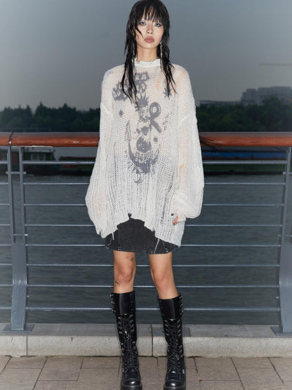 QUORRA S CHORD Mermaid Punk Oversized Distressed Printed Women&