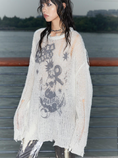 QUORRA S CHORD Mermaid Punk Oversized Distressed Printed Women&