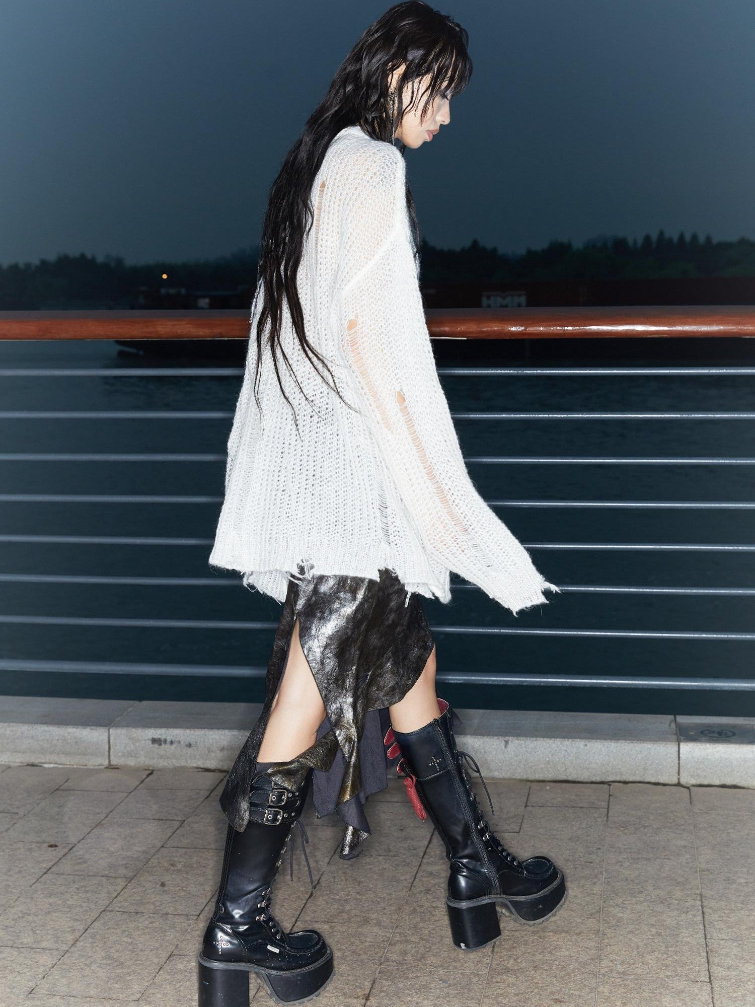 QUORRA S CHORD Mermaid Punk Oversized Distressed Printed Women&