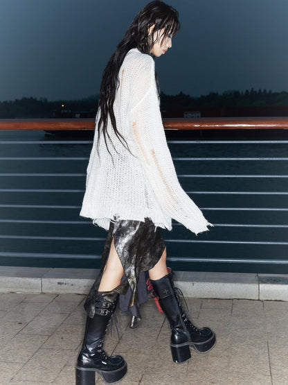QUORRA S CHORD Mermaid Punk Oversized Distressed Printed Women&