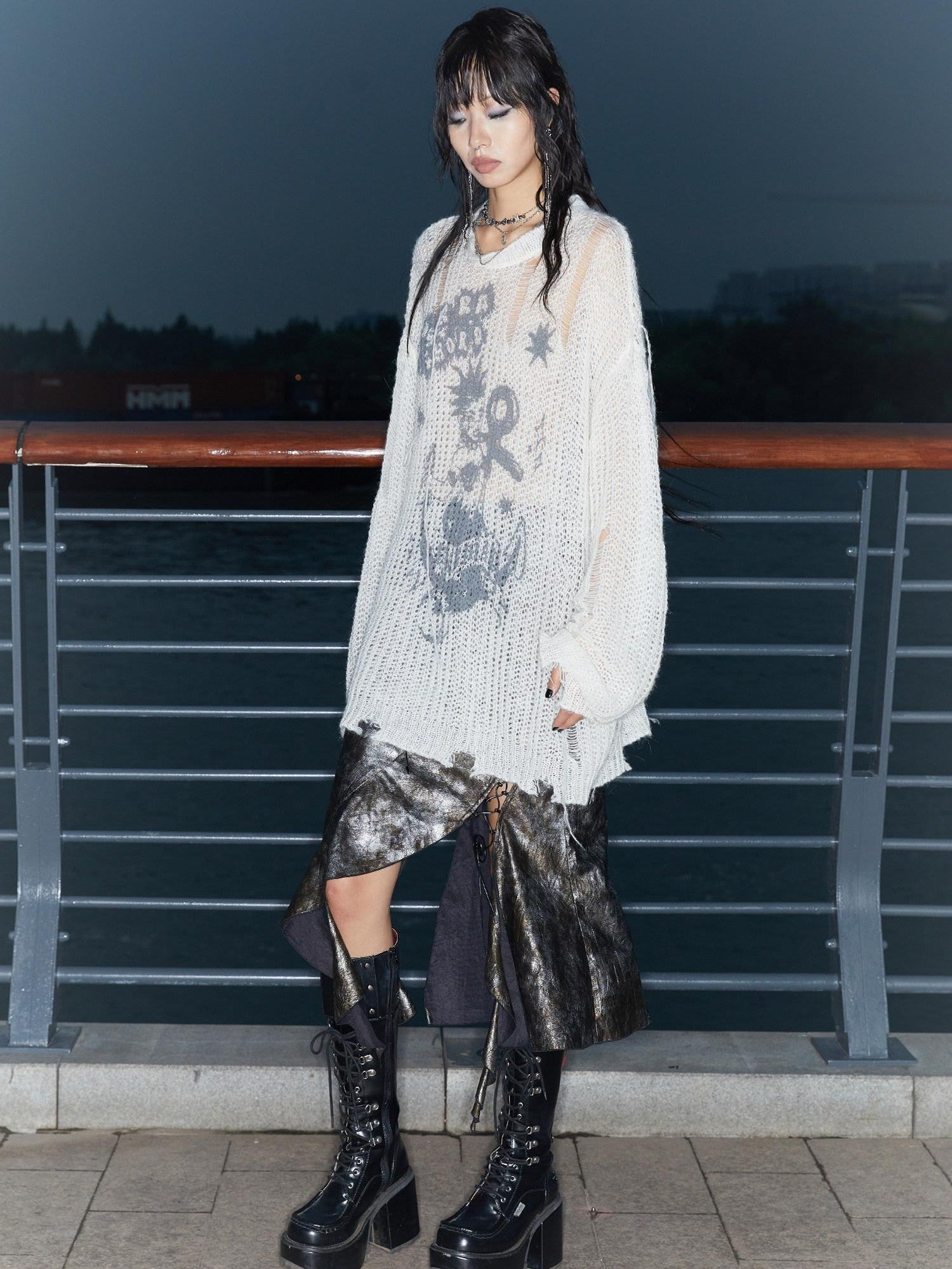 QUORRA S CHORD Mermaid Punk Oversized Distressed Printed Women&