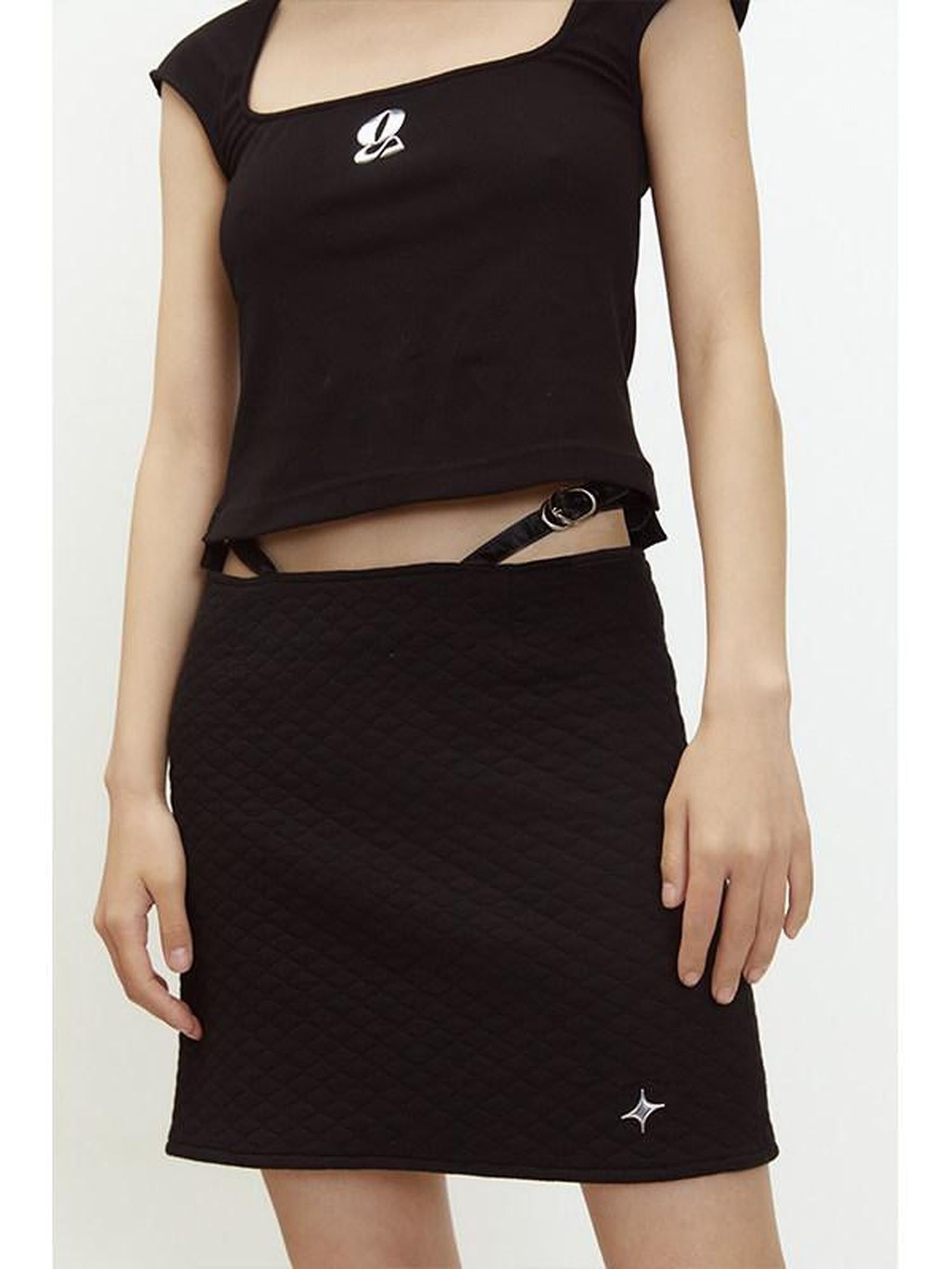 QUORRA S CHORD Metallic Foil Quilted Stitch Belt Buckle Low Rise Women&
