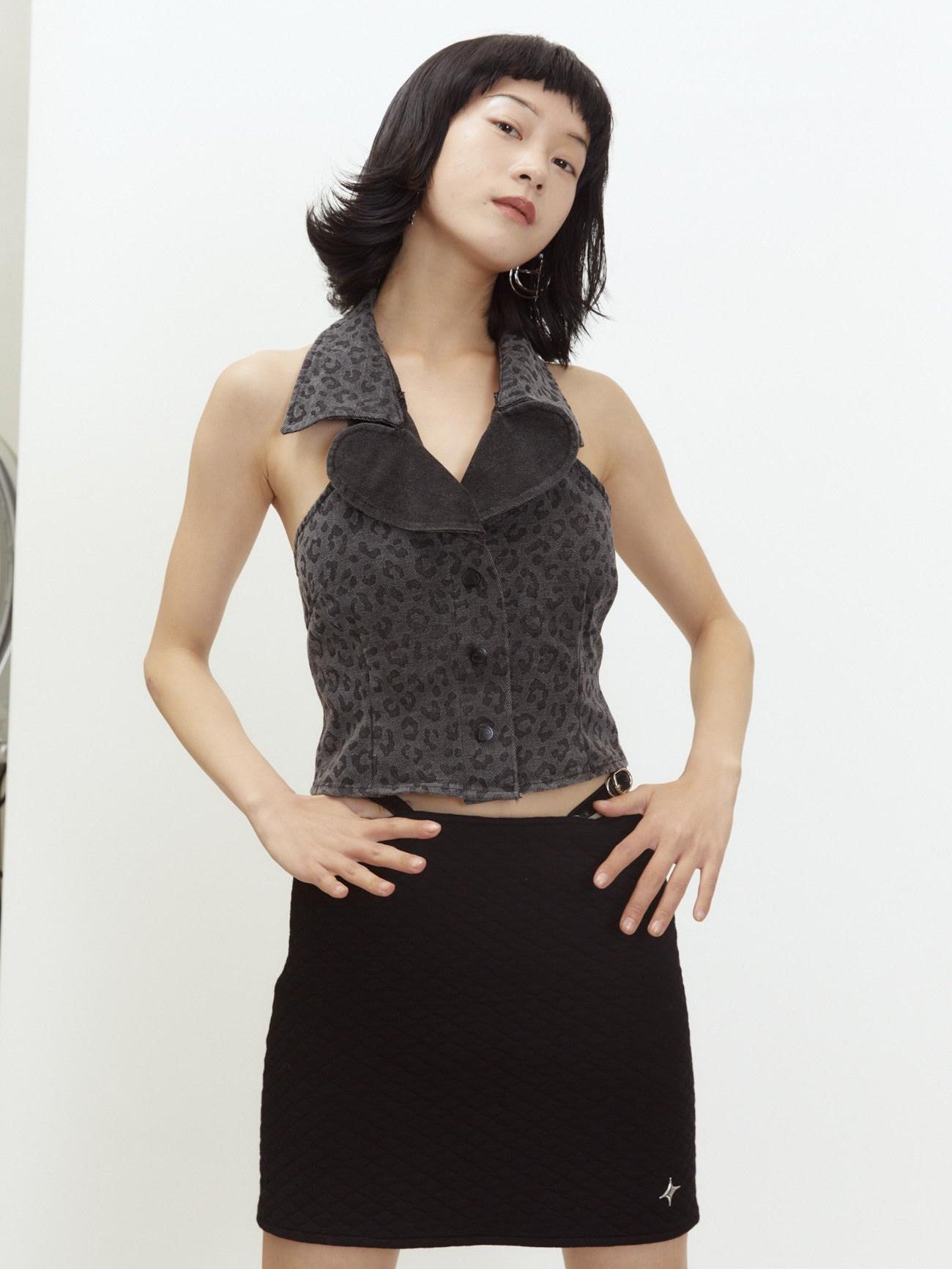 QUORRA S CHORD Metallic Foil Quilted Stitch Belt Buckle Low Rise Women&