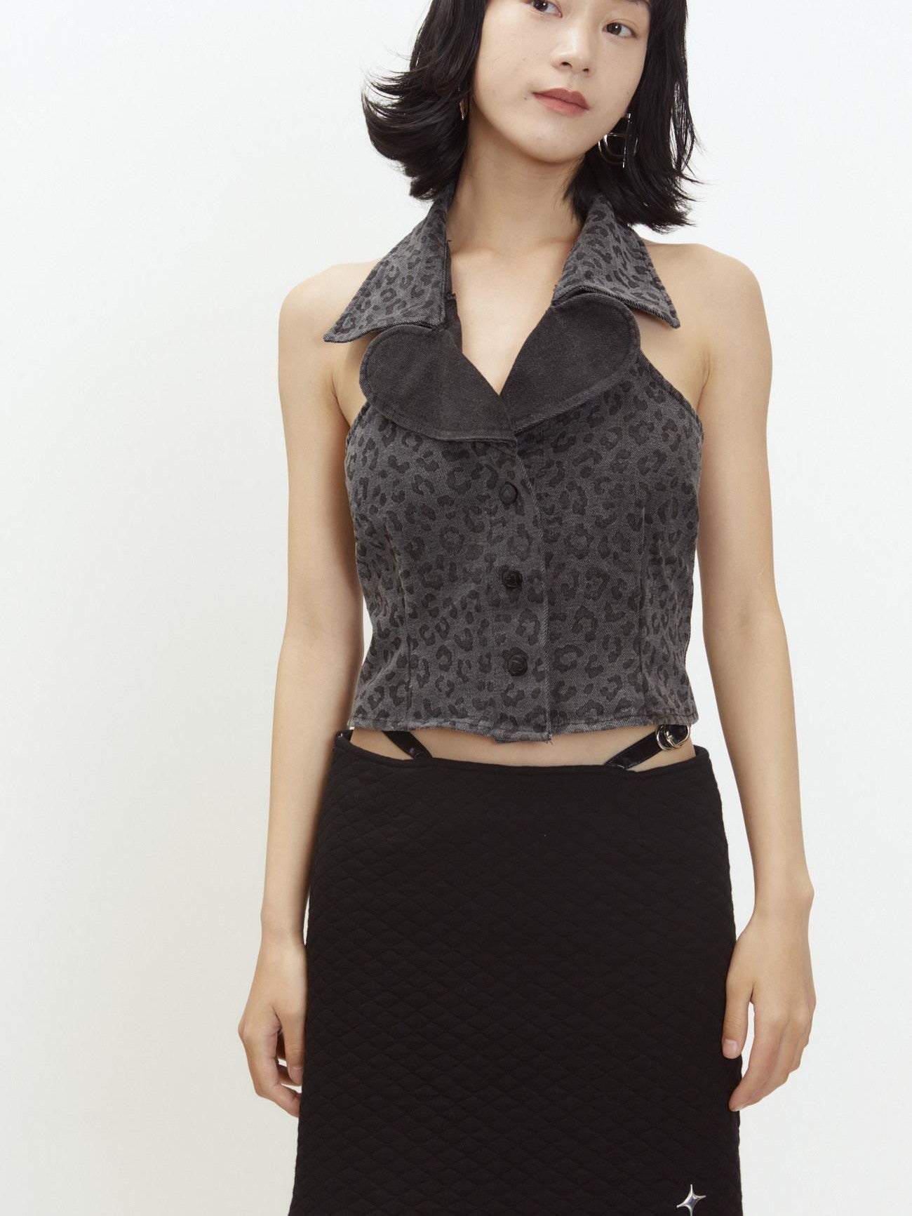 QUORRA S CHORD Metallic Foil Quilted Stitch Belt Buckle Low Rise Women&