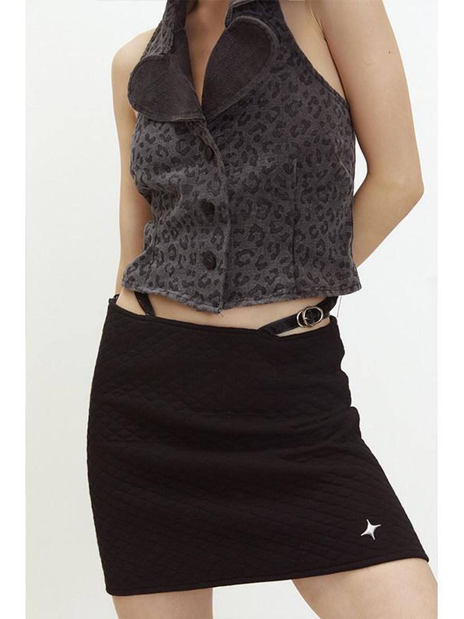 QUORRA S CHORD Metallic Foil Quilted Stitch Belt Buckle Low Rise Women&