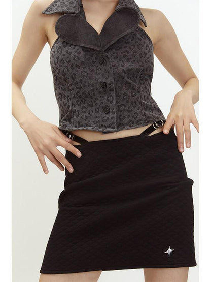 QUORRA S CHORD Metallic Foil Quilted Stitch Belt Buckle Low Rise Women&