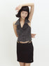 QUORRA S CHORD Metallic Foil Quilted Stitch Belt Buckle Low Rise Women&