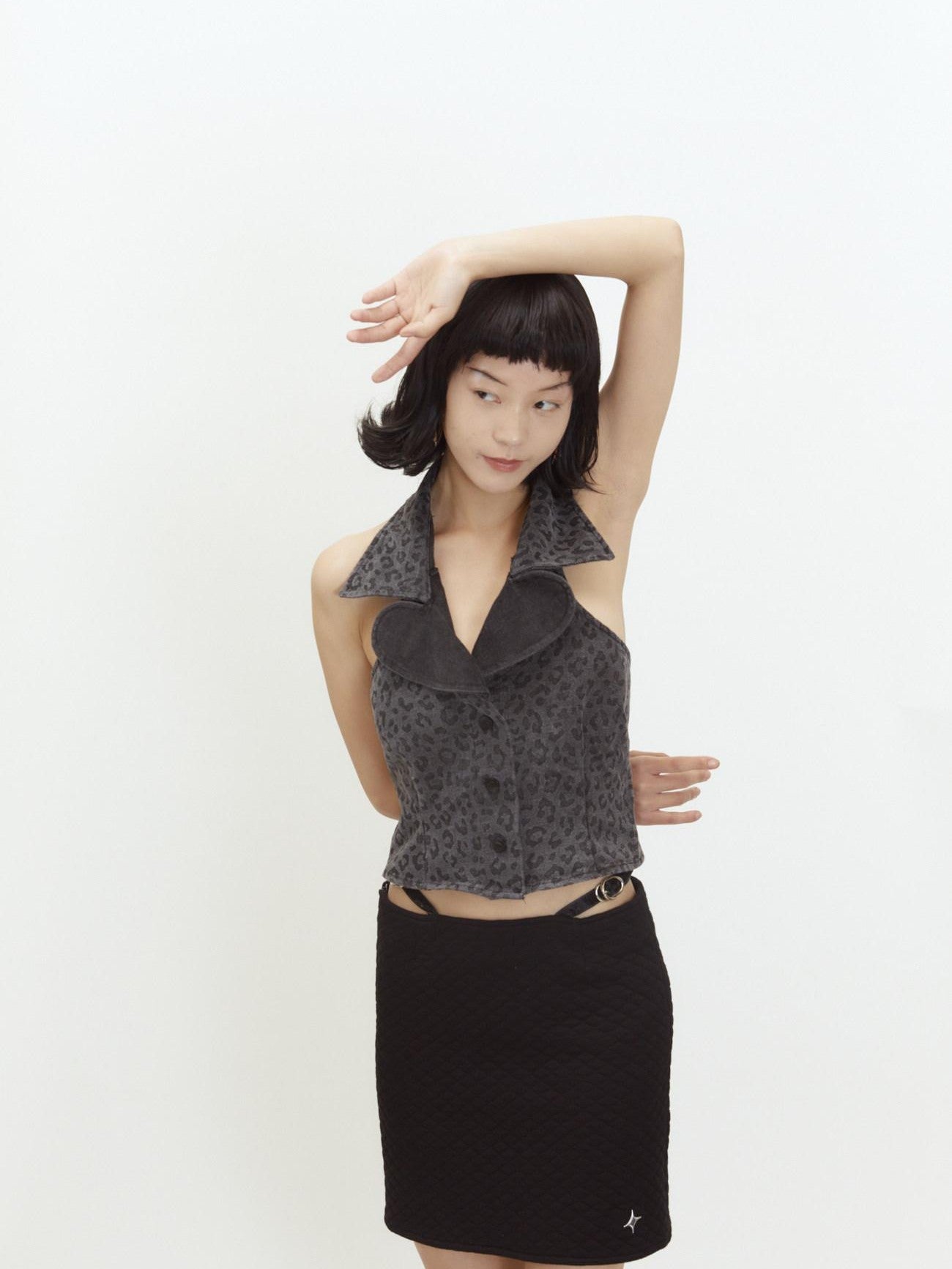 QUORRA S CHORD Metallic Foil Quilted Stitch Belt Buckle Low Rise Women&