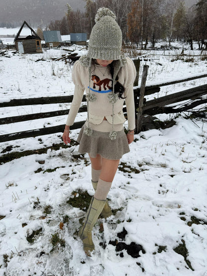 QUORRA S CHORD Milk Tea Ribbed Knit Low Waist High Stretch Flared Puff Women&