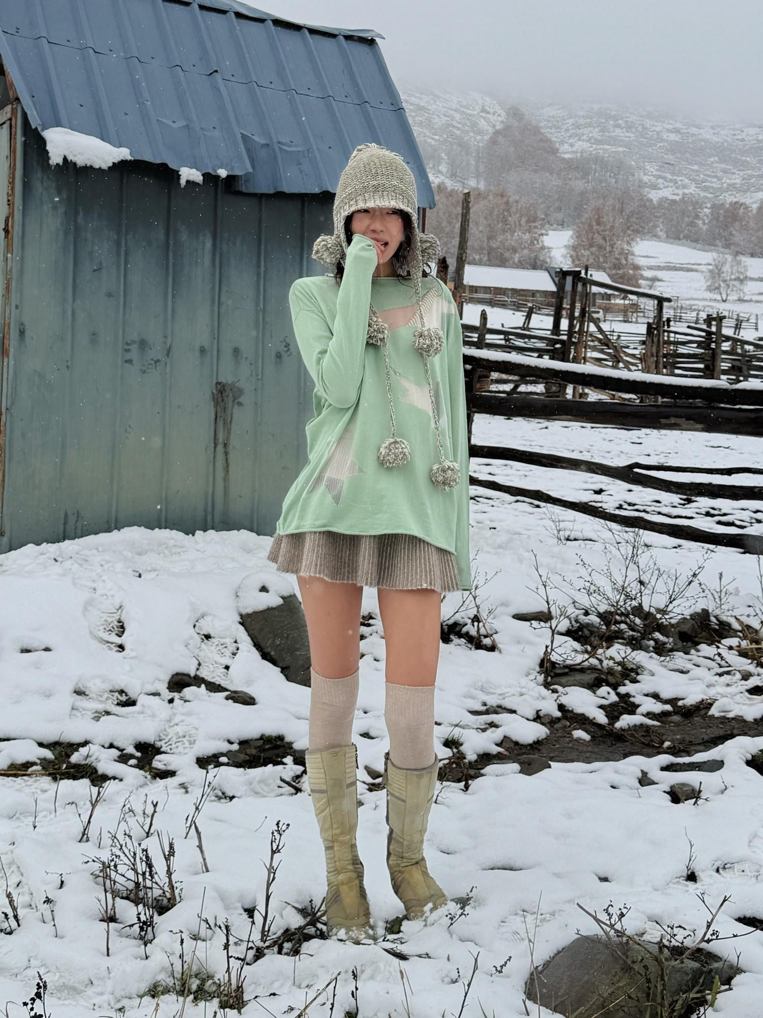 QUORRA S CHORD Milk Tea Ribbed Knit Low Waist High Stretch Flared Puff Women&