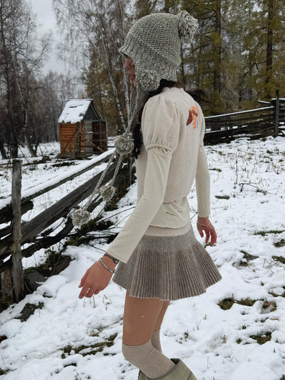 QUORRA S CHORD Milk Tea Ribbed Knit Low Waist High Stretch Flared Puff Women&