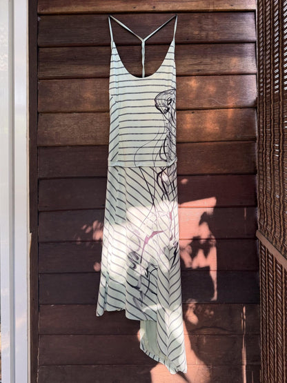 QUORRA S CHORD Mint Green Striped Backless Cinched Waist Women&