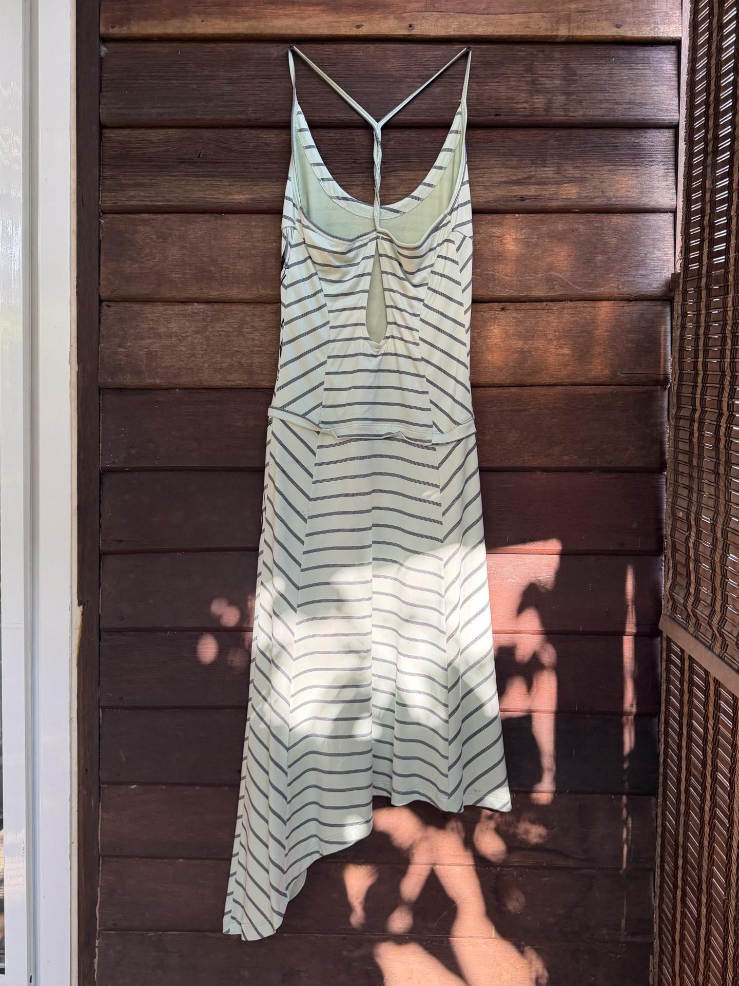 QUORRA S CHORD Mint Green Striped Backless Cinched Waist Women&