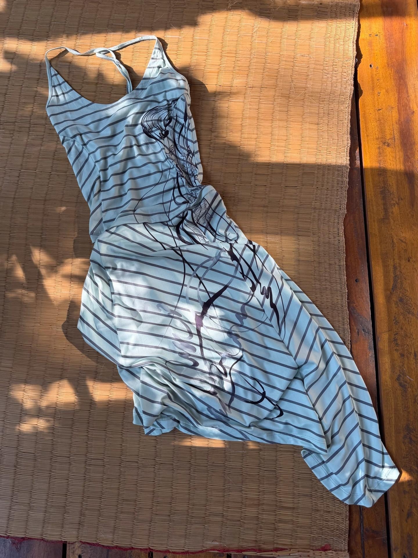 QUORRA S CHORD Mint Green Striped Backless Cinched Waist Women&