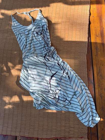 QUORRA S CHORD Mint Green Striped Backless Cinched Waist Women&