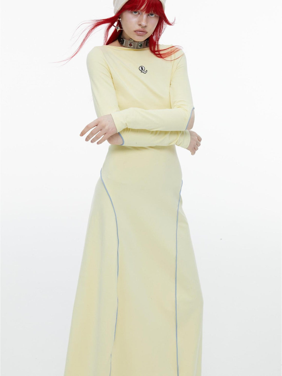 QUORRA S CHORD Mint Yellow Open Back Cutout Long Sleeve Women&