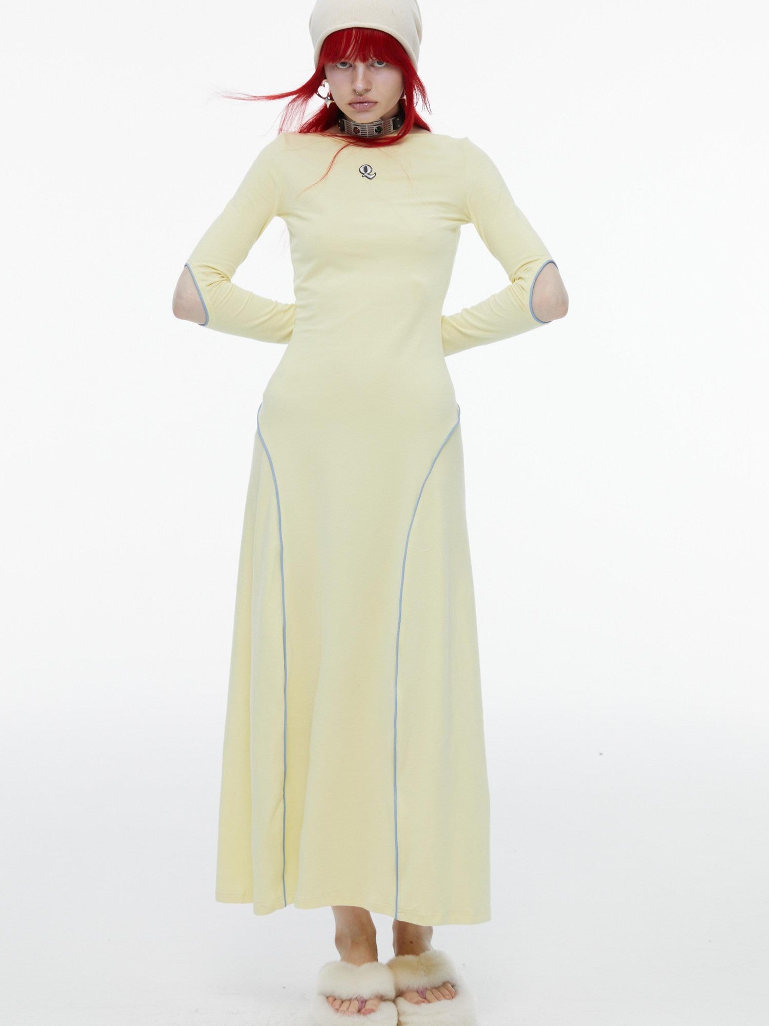 QUORRA S CHORD Mint Yellow Open Back Cutout Long Sleeve Women&