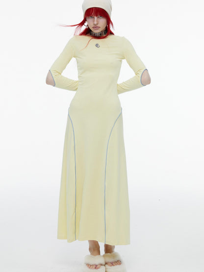 QUORRA S CHORD Mint Yellow Open Back Cutout Long Sleeve Women&