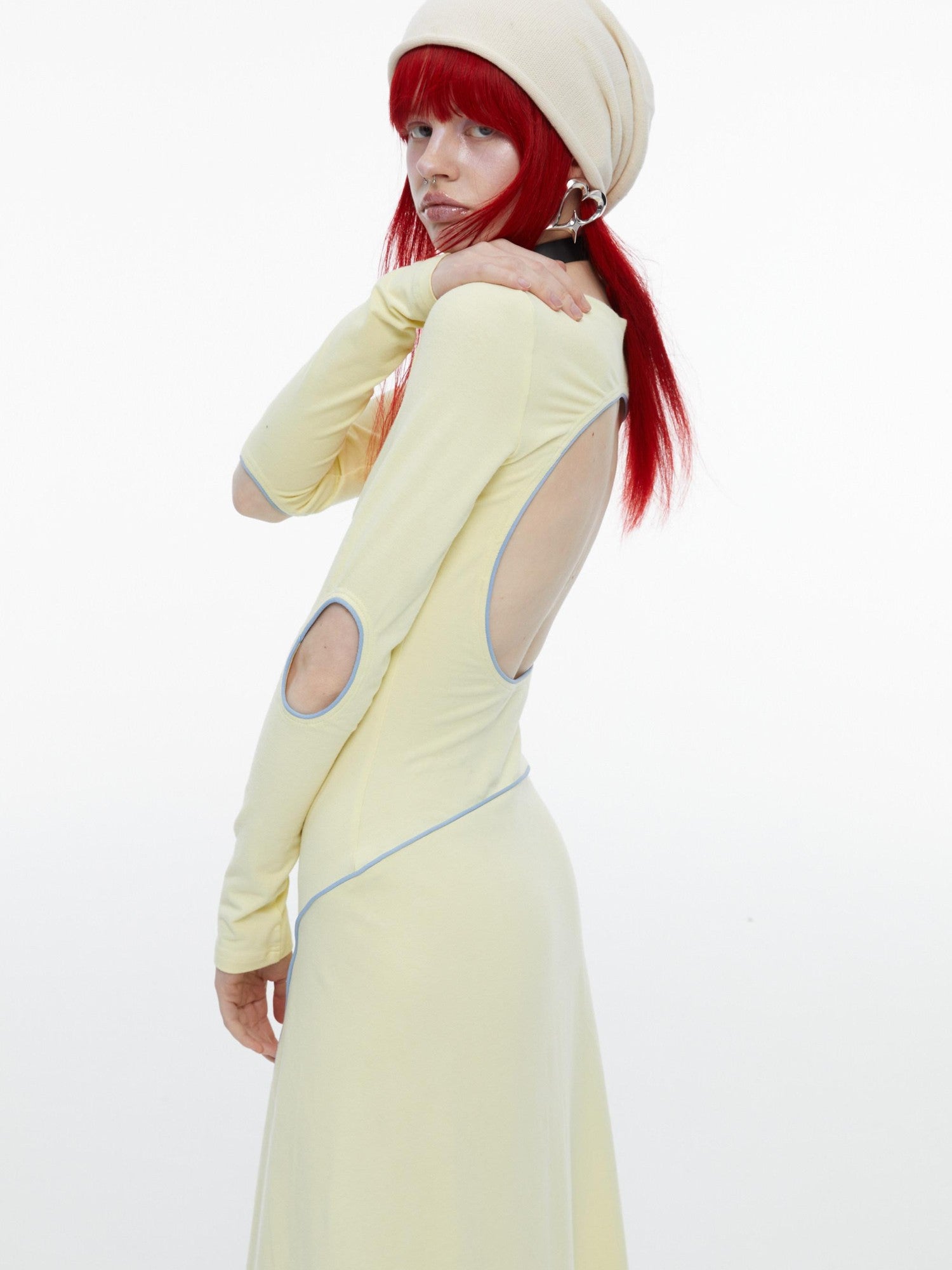 QUORRA S CHORD Mint Yellow Open Back Cutout Long Sleeve Women&