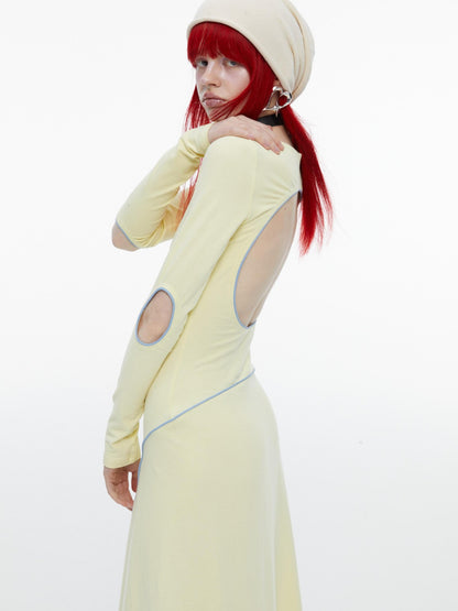QUORRA S CHORD Mint Yellow Open Back Cutout Long Sleeve Women&