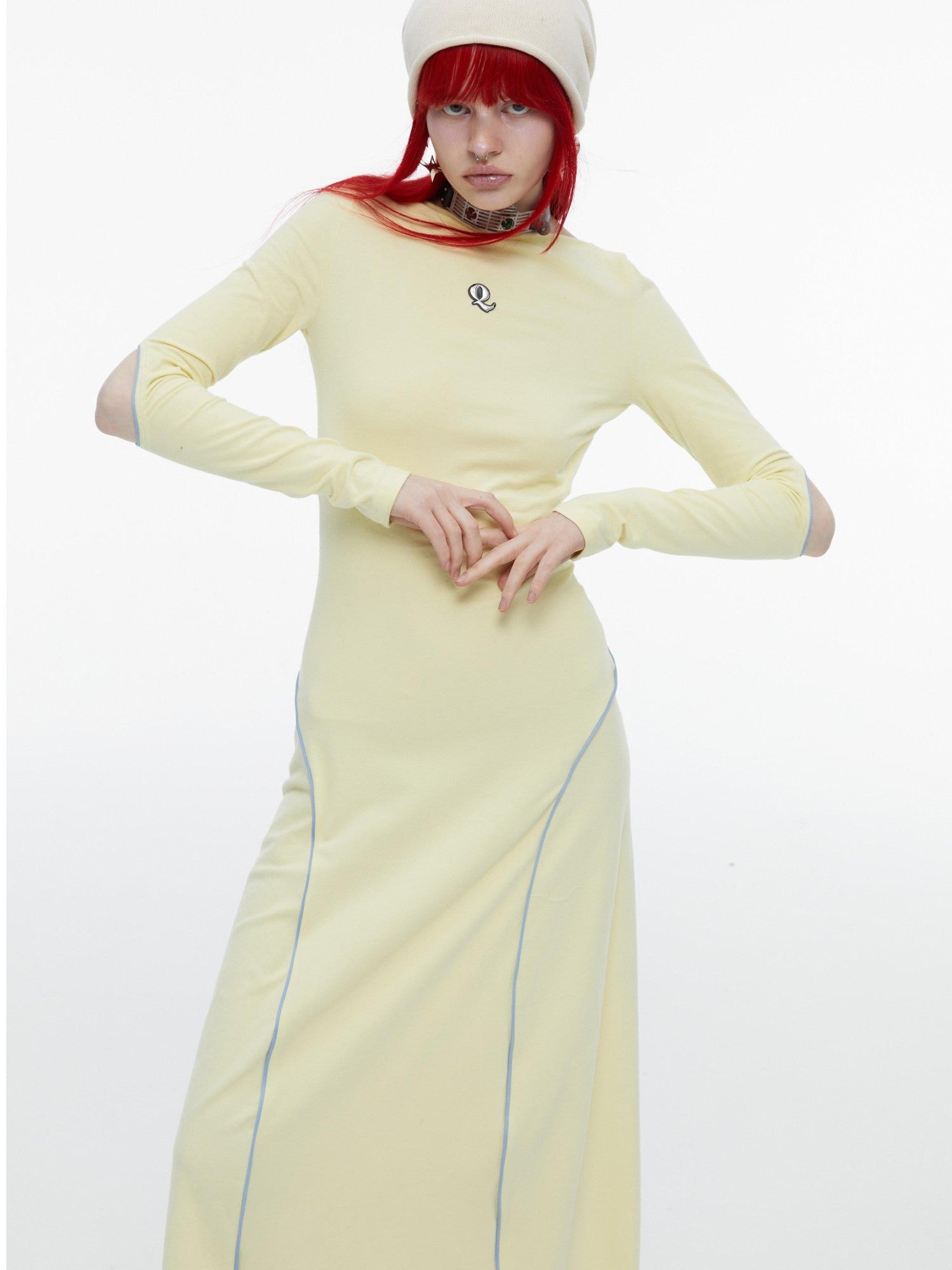 QUORRA S CHORD Mint Yellow Open Back Cutout Long Sleeve Women&