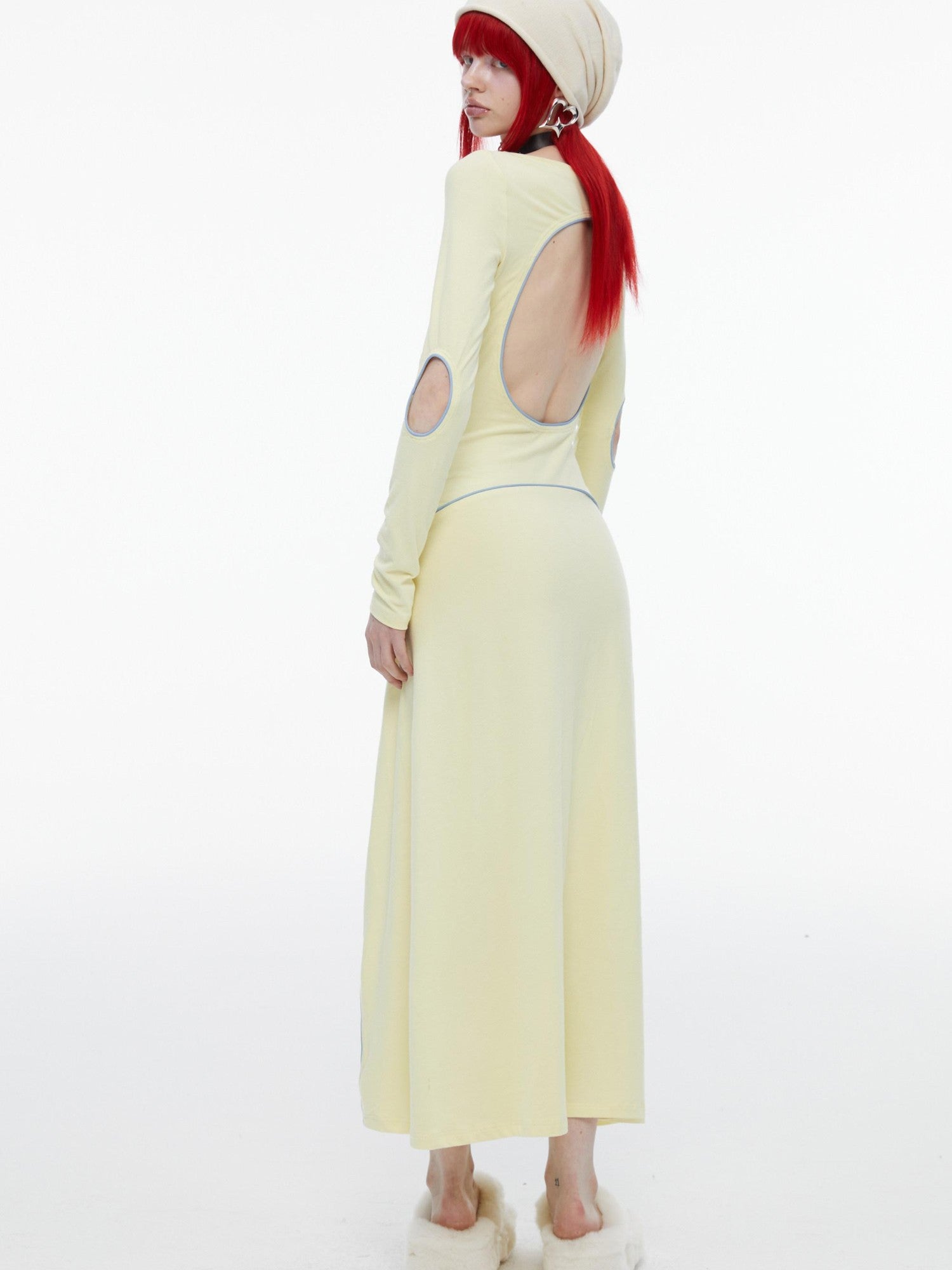 QUORRA S CHORD Mint Yellow Open Back Cutout Long Sleeve Women&