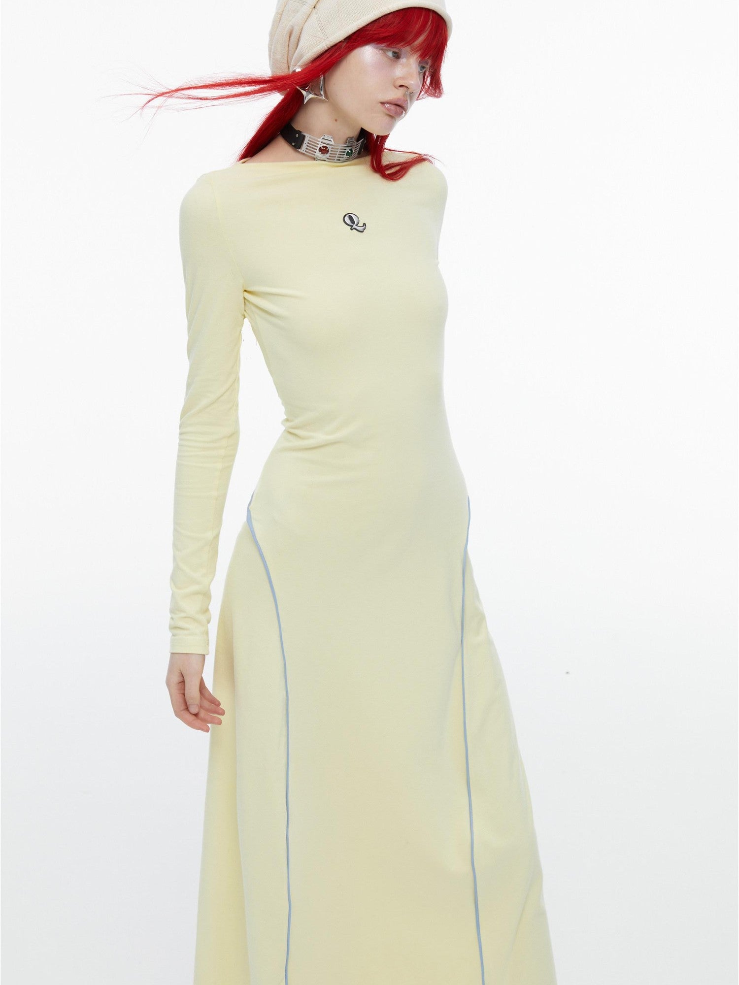 QUORRA S CHORD Mint Yellow Open Back Cutout Long Sleeve Women&