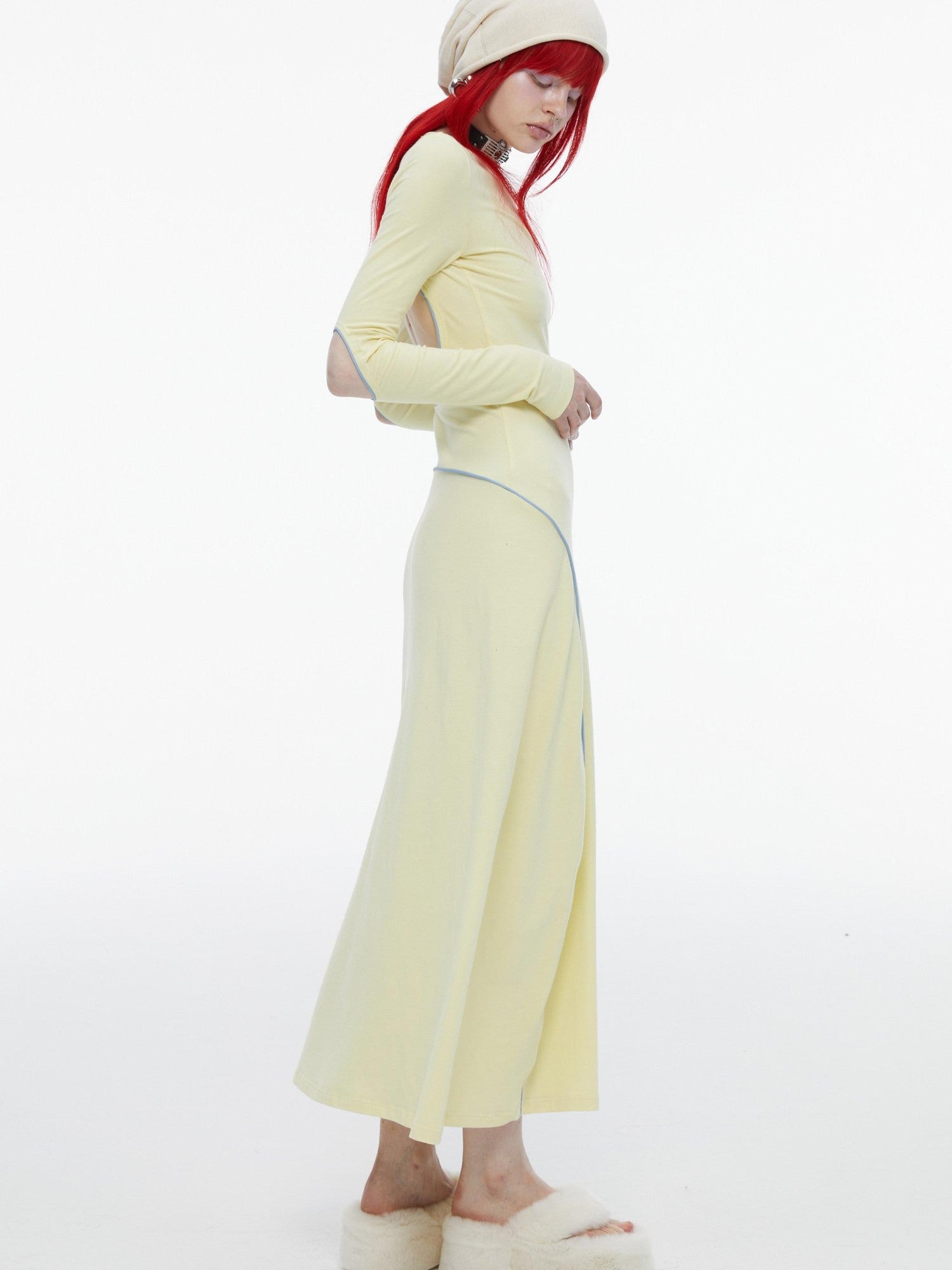 QUORRA S CHORD Mint Yellow Open Back Cutout Long Sleeve Women&