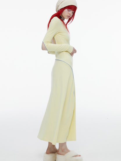 QUORRA S CHORD Mint Yellow Open Back Cutout Long Sleeve Women&