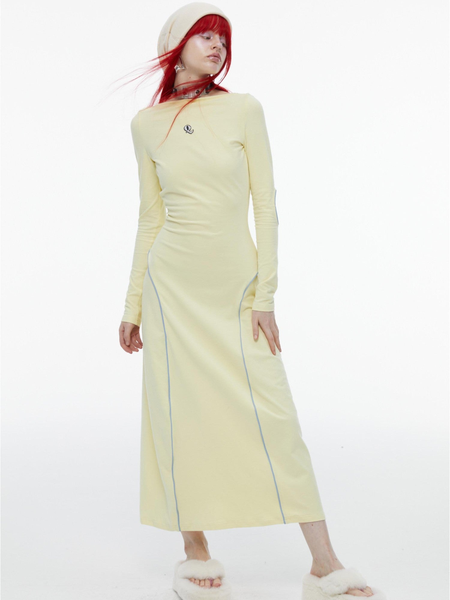 QUORRA S CHORD Mint Yellow Open Back Cutout Long Sleeve Women&