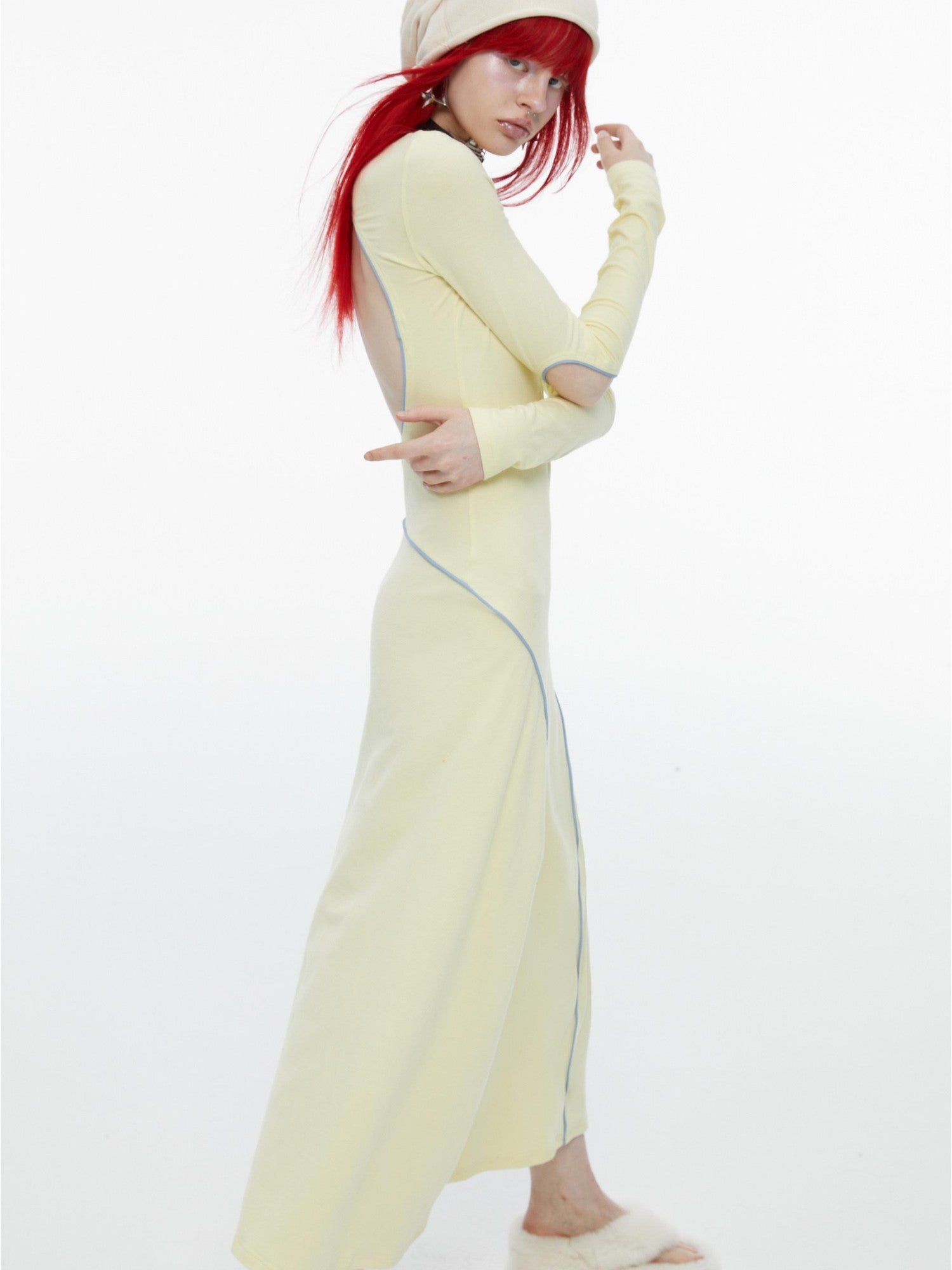QUORRA S CHORD Mint Yellow Open Back Cutout Long Sleeve Women&