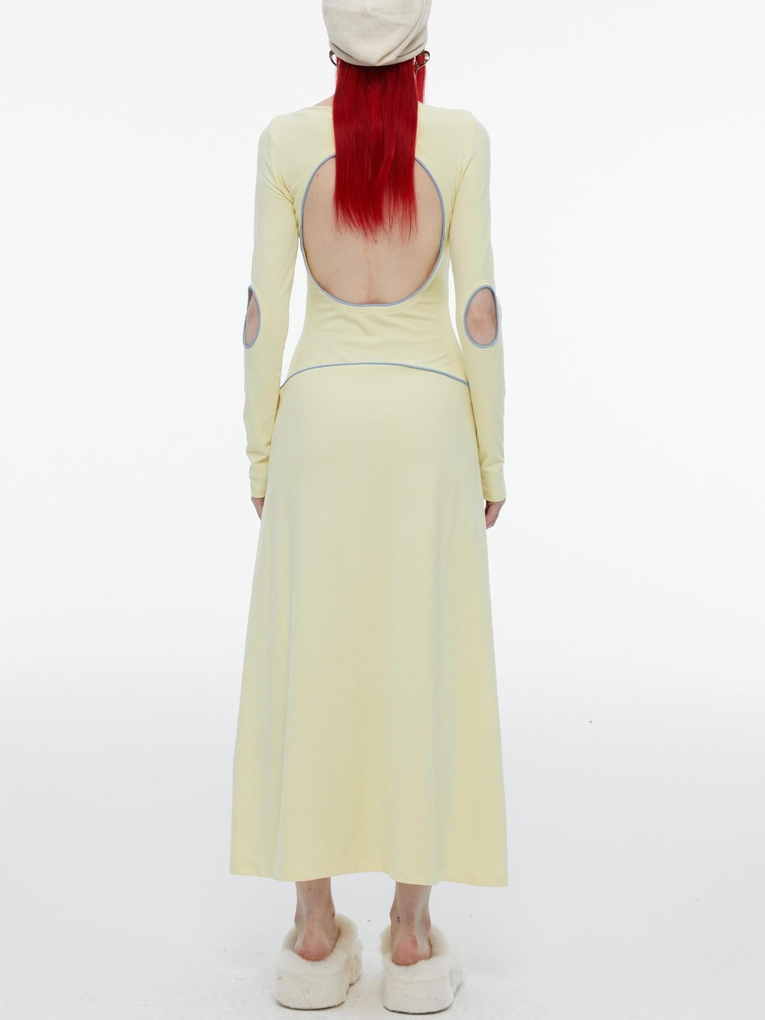 QUORRA S CHORD Mint Yellow Open Back Cutout Long Sleeve Women&