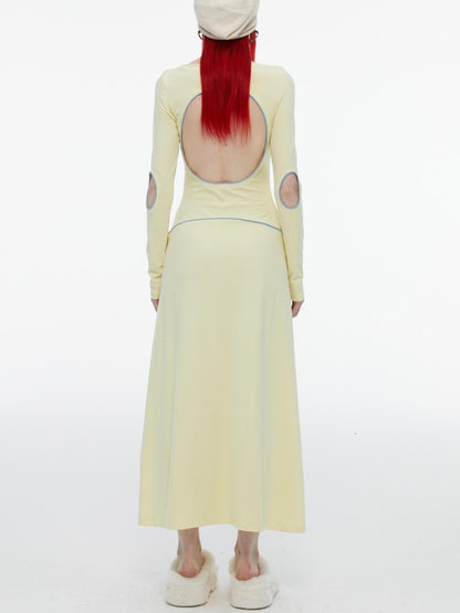 QUORRA S CHORD Mint Yellow Open Back Cutout Long Sleeve Women&