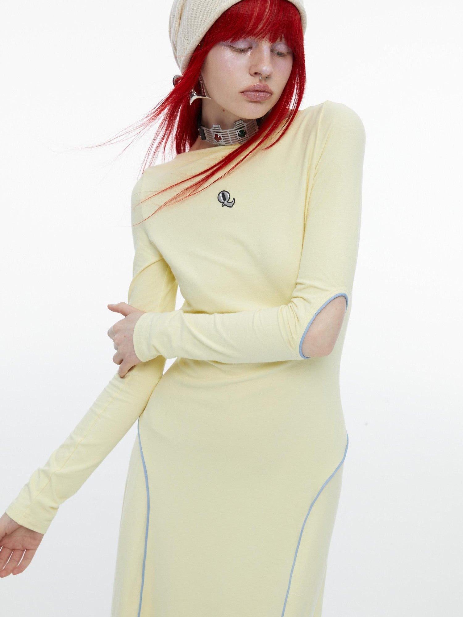 QUORRA S CHORD Mint Yellow Open Back Cutout Long Sleeve Women&