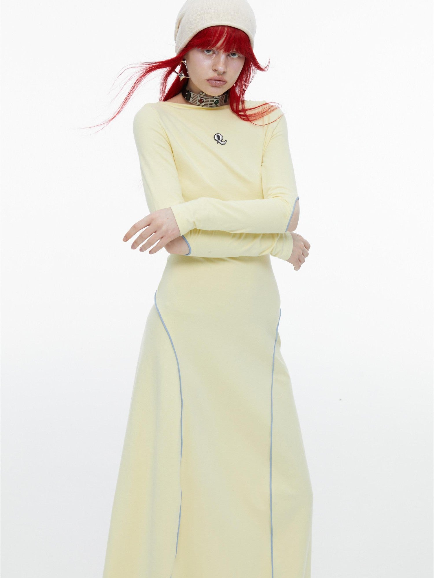 QUORRA S CHORD Mint Yellow Open Back Cutout Long Sleeve Women&