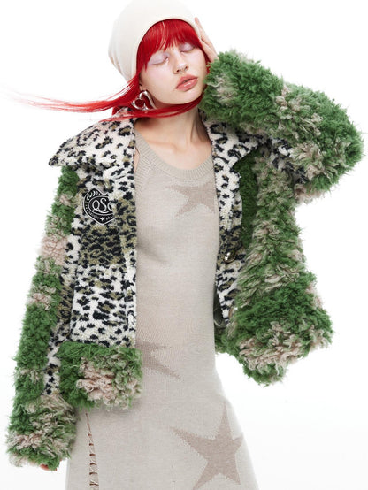 QUORRA S CHORD Moss Green Leopard Print Patchwork Women&