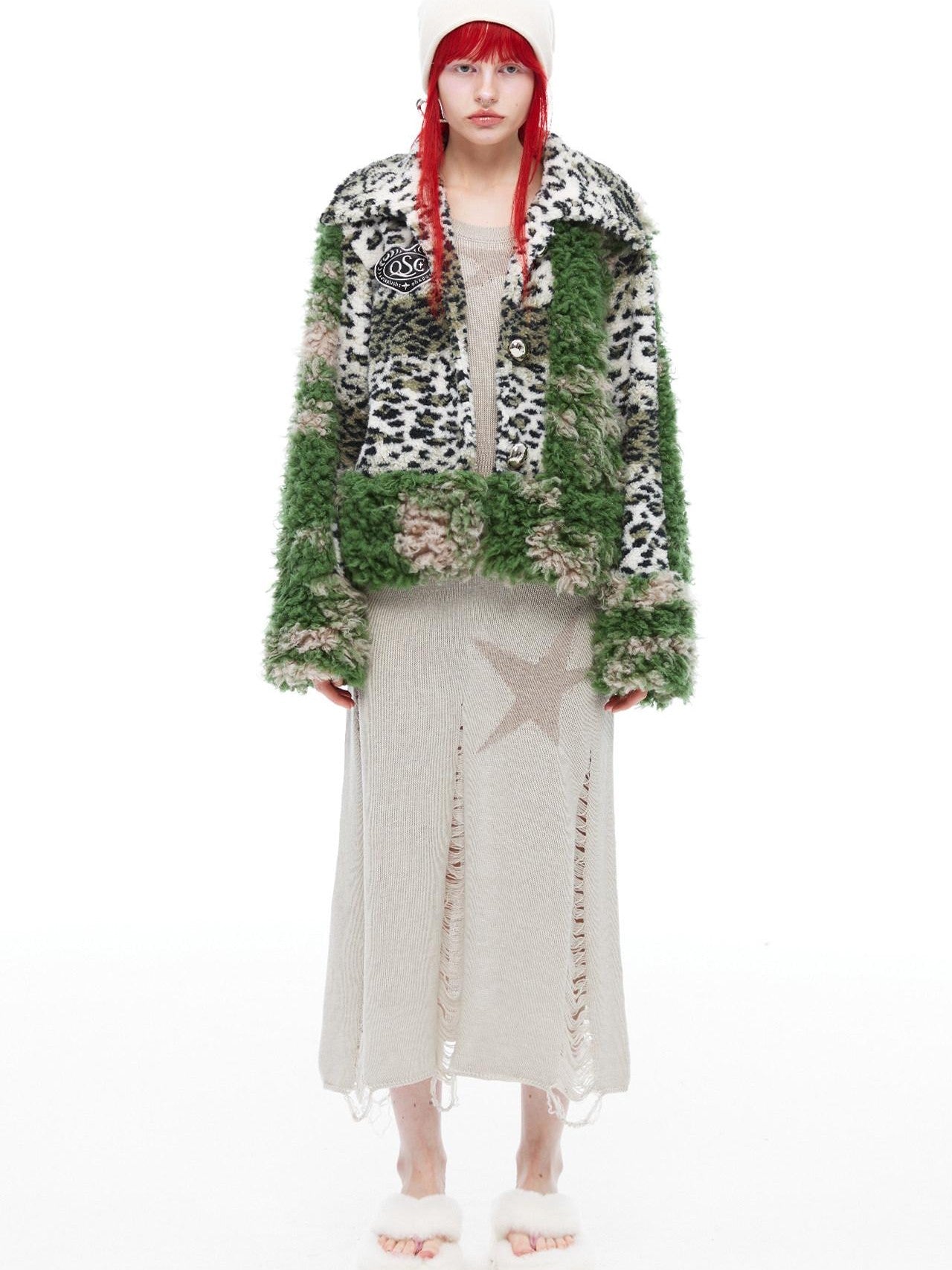 QUORRA S CHORD Moss Green Leopard Print Patchwork Women&