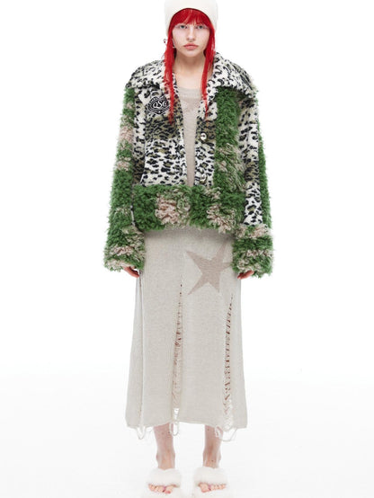 QUORRA S CHORD Moss Green Leopard Print Patchwork Women&