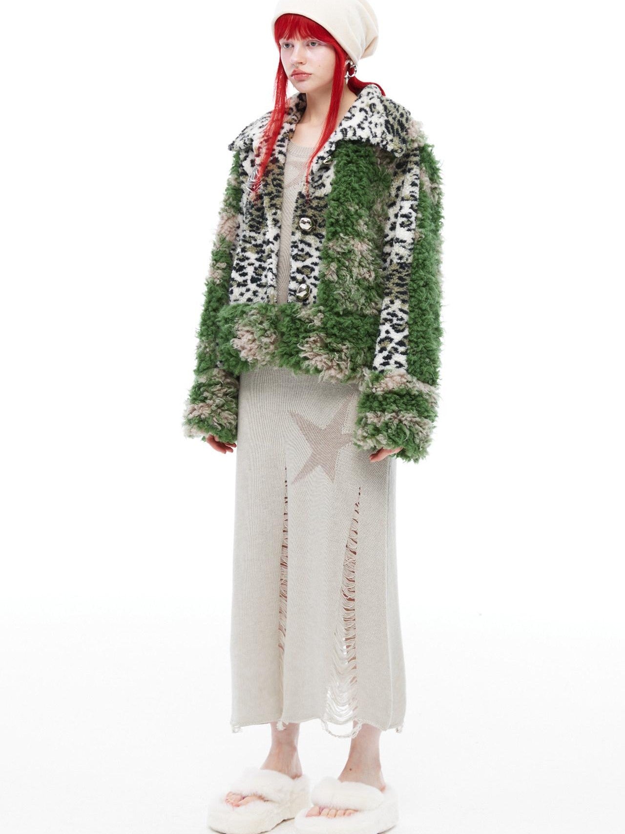 QUORRA S CHORD Moss Green Leopard Print Patchwork Women&