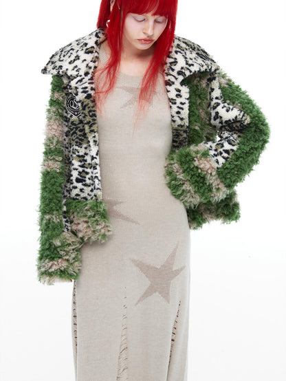 QUORRA S CHORD Moss Green Leopard Print Patchwork Women&