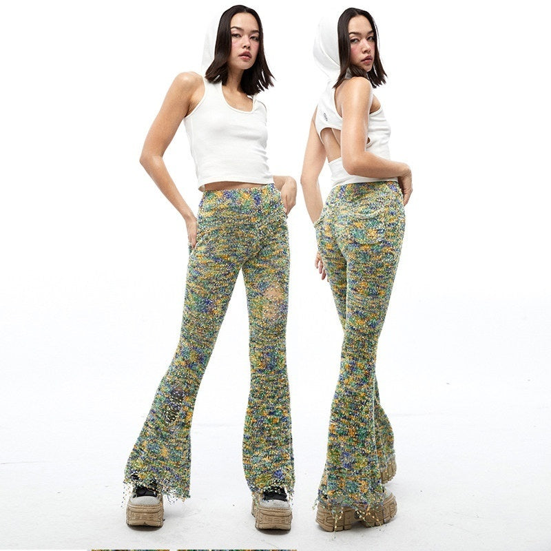 QUORRA_S_CHORD_Multicolor_Jacquard_Knit_Frayed_Distressed_Elastic_Waist_Women&