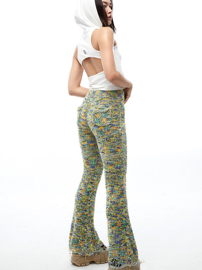 QUORRA S CHORD Multicolor Jacquard Knit Frayed Distressed Elastic Waist Women&