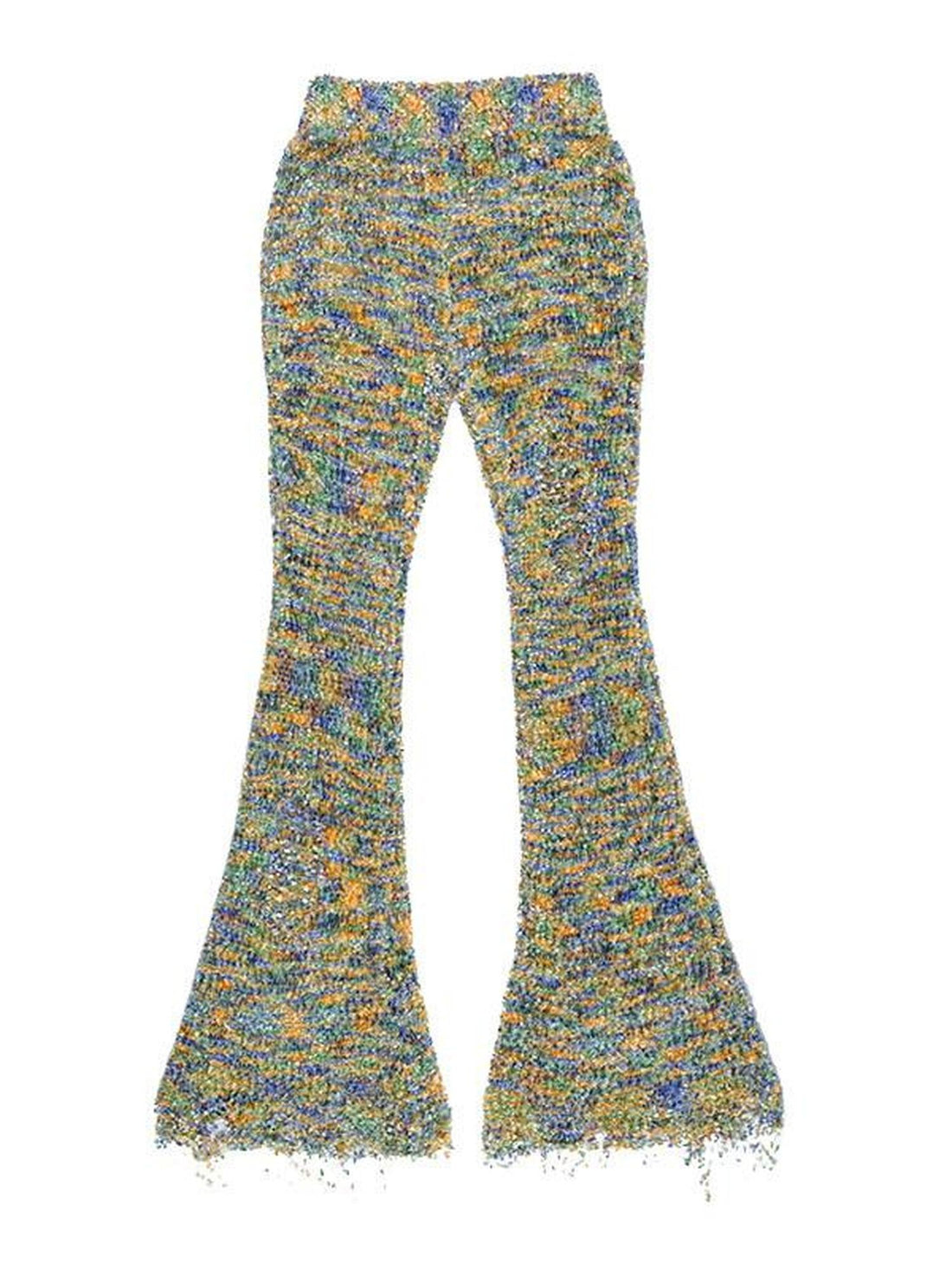 QUORRA S CHORD Multicolor Jacquard Knit Frayed Distressed Elastic Waist Women&